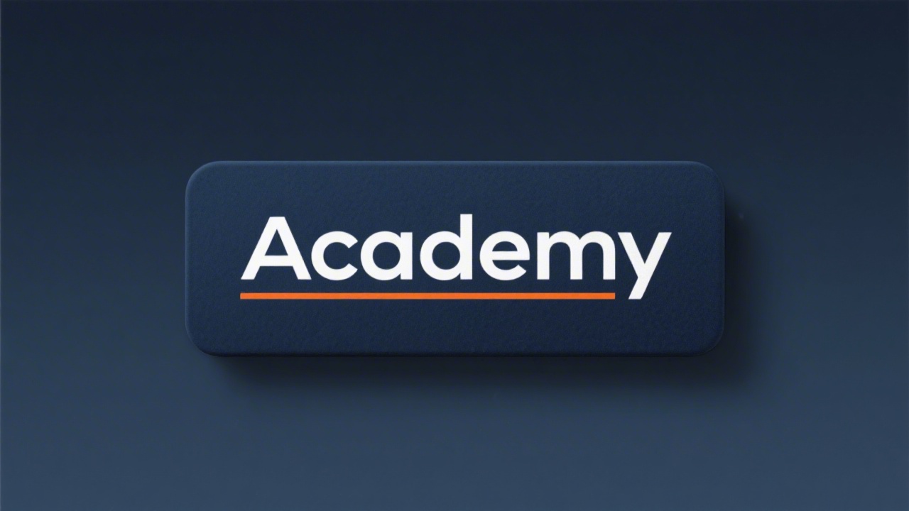 Simple rectangular logo with dark navy background, modern sans serif letters and a subtle orange underline, designed for a clean academy brand.